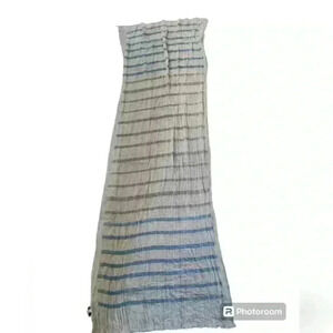 Shihreen raw edge blue white and tan scarf